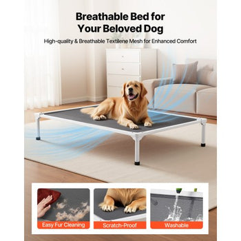 Elevated Dog Bed for Large Dogs, Portable Raised Dog Cot with Aluminum Tube Metal Frame and Breathable Textilene Mesh, Indoor & Outdoor Pet Cooling Raised Hammock Bed, XL, Gray