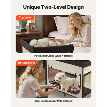 Elevated Lounge Pet Bed, Foldable Bunk Dog Bed with 600D Oxford Cloth and Dutch Velvet, Portable Raised Cot with Wheels, Side Storage Bags, and Carry Bag for Cats & Dogs, XL, Beige