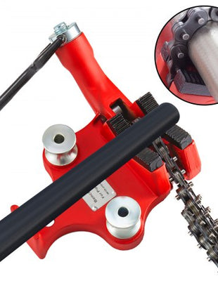 Screw Bench Chain Vise 1/8 to 5-Inch Pipe Capacity, Heavy Duty Bench Chain Pipe Vise with Crank Handle, Neoprene-Coated Jaw, Cast Iron Material Ideal for a Variety of Pipes