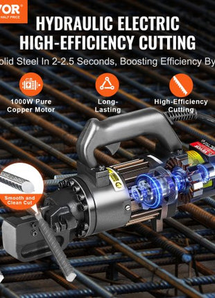 Electric Hydraulic Rebar Cutter, 1000W Portable Rebar Cutter, Cutting up to 3/4 Inch #6 4-20mm Rebar within 2.5 Seconds, High Power Steel Rebar Cutter with Oil Can Rich Accessories,Black RC-20