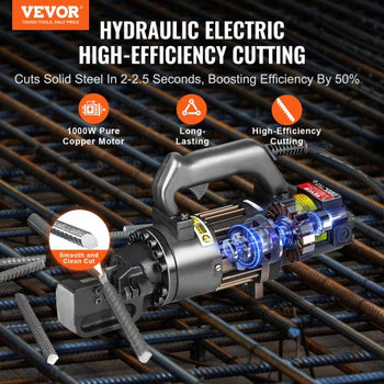 Electric Hydraulic Rebar Cutter, 1000W Portable Rebar Cutter, Cutting up to 3/4 Inch #6 4-20mm Rebar within 2.5 Seconds, High Power Steel Rebar Cutter with Oil Can Rich Accessories,Black RC-20