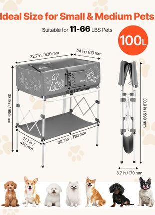 Dog Bathtub, Elevated Dog Bath Tub, Collapsible Pet Bathing Grooming Wash Station, Portable Foldable Space-saving, with Built-In Drain Hose for Small and Medium Pet Cat Indoor & Outdoor, Gray