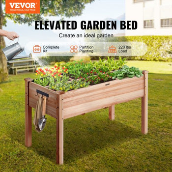 Raised Garden Bed, 3.9 x 1.9 x 2.5 ft Wooden Planter Box, Elevated Outdoor Planting Boxes with Legs, for Growing Flowers/Vegetables/Herbs in Backyard/Garden/Patio/Balcony, Burlywood