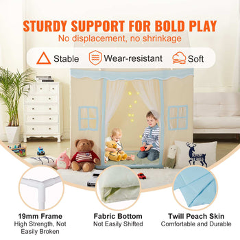 Kids Play Tent, Kids Tent for Kids 1-5 Years Old, Toddler Tent with Mat and Tent Lamp, Tent for Kids with Windows for Indoor and Outdoor, Play House Castle Tent for Boys and Girls, Beige