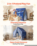 Kids Play Tent PVC Frame Playhouse for Kids with Padded Mat Blue, for Toddlers Girls Boys, Indoor & Outdoor, Reading Nook Nap Bed Tent, with Stars Lights, Carry Bag, Flag, Breathable Window