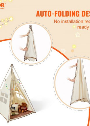 Kids Play Tent, Teepee Tent for Kids 1-5 Years Old, Tent for Kids with Windows for Indoor and Outdoor, Foldable Toddler Tent with Mat and Carrying Bag, Kids Tent for Boys and Girls, Beige