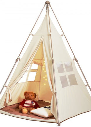 Kids Play Tent, Teepee Tent for Kids 1-5 Years Old, Tent for Kids with Windows for Indoor and Outdoor, Foldable Toddler Tent with Mat and Carrying Bag, Kids Tent for Boys and Girls, Beige