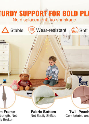 Kids Play Tent, Teepee Tent for Kids 1-5 Years Old, Tent for Kids with Windows for Indoor and Outdoor, Foldable Toddler Tent with Mat and Carrying Bag, Kids Tent for Boys and Girls, Beige