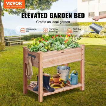 Raised Garden Bed, 34 x 18 x 30 in Wooden Planter Box, Elevated Outdoor Planting Boxes with Legs, for Growing Flowers/Vegetables/Herbs in Backyard/Garden/Patio/Balcony, Burlywood