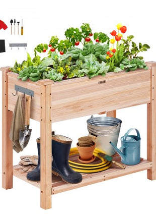 Raised Garden Bed, 34 x 18 x 30 in Wooden Planter Box, Elevated Outdoor Planting Boxes with Legs, for Growing Flowers/Vegetables/Herbs in Backyard/Garden/Patio/Balcony, Burlywood