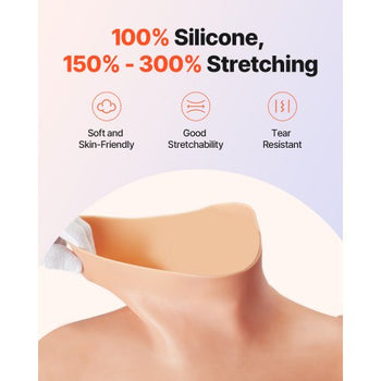 Silicone Bodysuit, D-Cup Silicone Breastplate for Crossdressers, Realistic Silk Cotton-Filled Fake Boobs Breast Forms for Transgender Cosplay Drag Queen, Nude