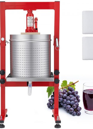 Hydraulic Fruit Wine Press, 7.93Gal/30L, Stainless Steel Heavy Duty Manual Juice Maker, Cider Apple Grape Vegetable Crusher, Cheese/Tincture/Herbal Press, with 2 Filter Bags, for Kitchen Home