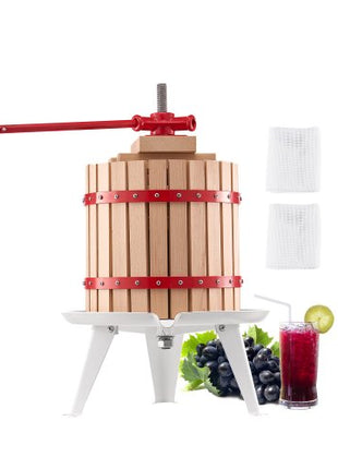 3.2 Gal/12L Fruit Wine Press, Solid Wood Basket with 8 Blocks, Heavy Duty Manual Juice Maker, Cider Apple Grape Tincture Honey Olive Oil Making Press with Handle for Kitchen, Home