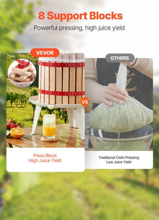 4.75 Gal/18L Fruit Wine Press, Solid Wood Basket with 8 Blocks, Heavy Duty Manual Juice Maker, Cider Apple Grape Tincture Honey Olive Oil Making Press with Handle for Kitchen, Home