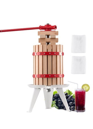 1.6 Gal/6L Fruit Wine Press, Solid Wood Basket with 8 Blocks, Heavy Duty Manual Juice Maker, Cider Apple Grape Tincture Honey Olive Oil Making Press with Handle for Kitchen, Home
