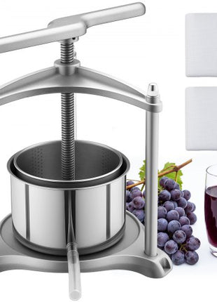 Fruit Wine Press, 0.8 Gallon/3L, Stainless Steel Manual Juice Maker with Powerful T-Shaped Handle, Juice Making for Apple/Grape/Orange/Berry, Cheese/Tincture/Herbal Press, for Kitchen Home
