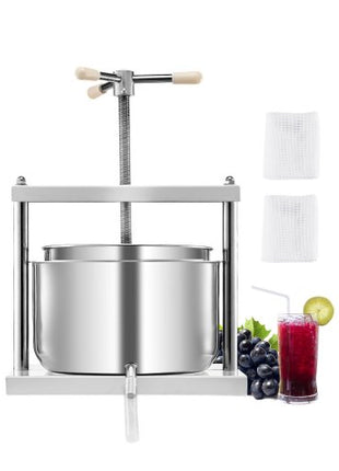 3.17 Gal/12L Fruit Wine Press, 2 Stainless Steel Barrels, Manual Juice Maker, Cider Apple Grape Tincture Honey Olive Oil Making Press with Triangular Handle for Outdoor Kitchen Home