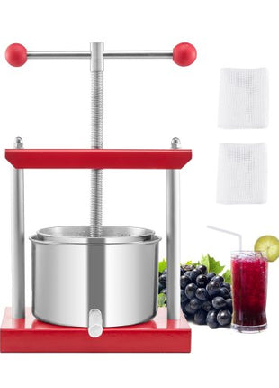 0.8 Gal/3L Fruit Wine Press, 2 Stainless Steel Barrels, Manual Juice Maker, Cider Apple Grape Tincture Honey Olive Oil Making Press with T-Handle for Outdoor Kitchen Home