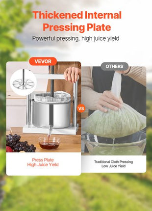 1.45 Gal/5L Fruit Wine Press, 2 Stainless Steel Barrels, Manual Juice Maker, Cider Apple Grape Tincture Honey Olive Oil Making Press with Triangular Handle for Outdoor Kitchen Home