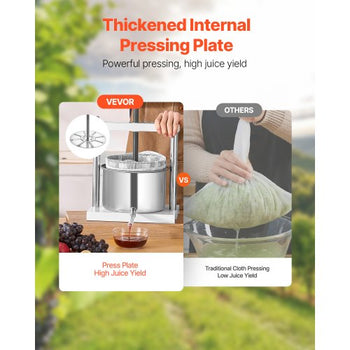 1.45 Gal/5L Fruit Wine Press, 2 Stainless Steel Barrels, Manual Juice Maker, Cider Apple Grape Tincture Honey Olive Oil Making Press with Triangular Handle for Outdoor Kitchen Home