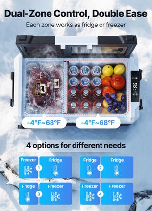 Car Refrigerator, DC 12/24V AC100-240V Compressor Electric Cooler, -4°F to 68°F Truck Refrigerator with APP Control, Wheels & Dual Zone, 37 QT Cars Cooler for RVs, Boats, Camping, Fishing