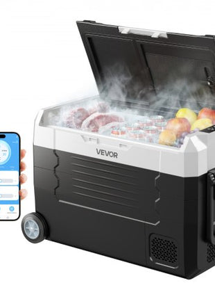 Car Refrigerator, DC 12/24V AC100-240V Compressor Electric Cooler, -4°F to 68°F Truck Refrigerator with APP Control, Wheels & Dual Zone, 37 QT Cars Cooler for RVs, Boats, Camping, Fishing