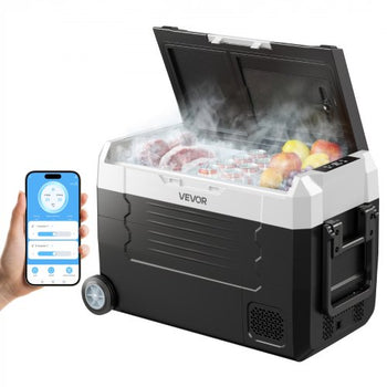 Car Refrigerator, DC 12/24V AC100-240V Compressor Electric Cooler, -4°F to 68°F Truck Refrigerator with APP Control, Wheels & Dual Zone, 37 QT Cars Cooler for RVs, Boats, Camping, Fishing