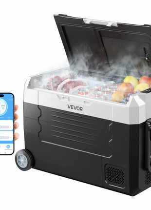 Car Refrigerator, DC 12/24V AC100-240V Compressor Electric Cooler, -4°F to 68°F Truck Refrigerator with APP Control, Wheels & Dual Zone, 37 QT Cars Cooler for RVs, Boats, Camping, Fishing