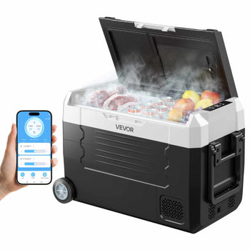 Car Refrigerator, DC 12/24V AC100-240V Compressor Electric Cooler, -4°F to 68°F Truck Refrigerator with APP Control, Wheels & Dual Zone, 37 QT Cars Cooler for RVs, Boats, Camping, Fishing
