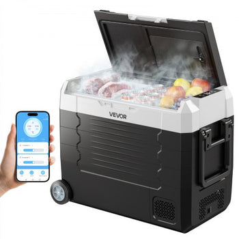 Car Refrigerator, DC 12/24V AC100-240V Compressor Electric Cooler,  -4°F to 68°F Truck Refrigerator with APP Control, Wheels & Dual Zone, 48 QT Cars Cooler for RVs, Boats, Camping, Fishing
