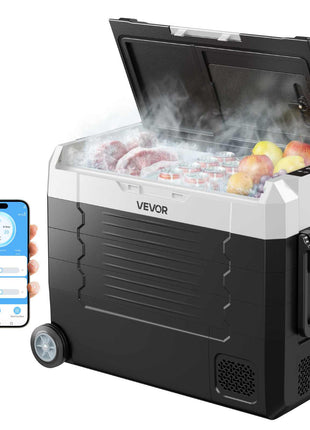 Car Refrigerator, DC 12/24V AC100-240V Compressor Electric Cooler,  -4°F to 68°F Truck Refrigerator with APP Control, Wheels & Dual Zone, 48 QT Cars Cooler for RVs, Boats, Camping, Fishing