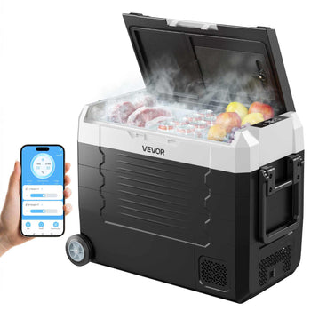 Car Refrigerator, DC 12/24V AC100-240V Compressor Electric Cooler,  -4°F to 68°F Truck Refrigerator with APP Control, Wheels & Dual Zone, 48 QT Cars Cooler for RVs, Boats, Camping, Fishing