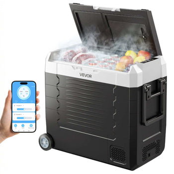 Car Refrigerator, DC 12/24V AC100-240V Compressor Electric Cooler,  -4°F to 68°F Truck Refrigerator with APP Control, Wheels & Dual Zone, 58 QT Cars Cooler for RVs, Boats, Camping, Fishing