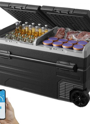 Car Refrigerator, 12 Volt Car Refrigerator Fridge, 115 L Dual Zone Portable Freezer with Wheels and Handle, -4?-68?, 12/24V DC and 100-240V AC Compressor Cooler for Outdoor, Camping