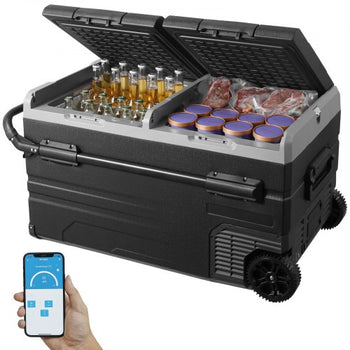 Car Refrigerator, 12 Volt Car Refrigerator Fridge, 115 L Dual Zone Portable Freezer with Wheels and Handle, -4?-68?, 12/24V DC and 100-240V AC Compressor Cooler for Outdoor, Camping