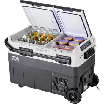 Portable Car Refrigerator, 12 Volt Car Refrigerator Fridge, 50 L / 52.8 QT Dual Zone Portable Freezer, -4?-68? Adjustable Temperature, Compressor Cooler for Home, Outdoor, Camping, RV, Car