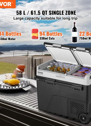 Portable Car Refrigerator, 12 Volt Car Refrigerator Fridge, 58 L / 61.5 QT Dual Zone Portable Freezer, -4?-68? Adjustable Temperature, Compressor Cooler for Home, Outdoor, Camping, RV, Car