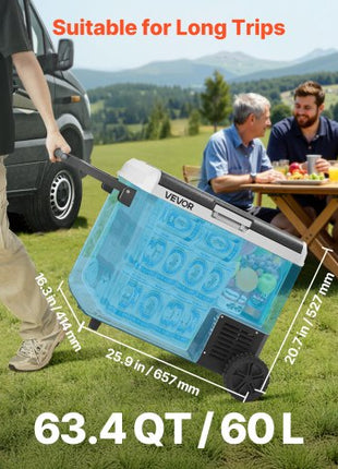 12 Volt Car Refrigerator, 63.4QT/60L Car Fridge, Portable Electric Cooler with Wheels and Handle, -4?~68?, 12/24V DC and 100- 240V AC Compressor Freezer for Outdoor, Camping, Travel, RV