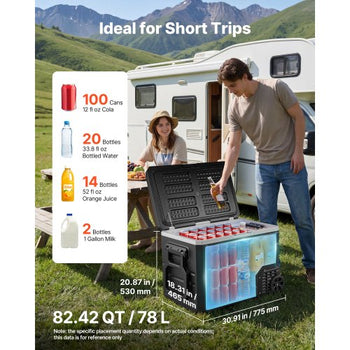 12 Volt Refrigerator, 82.4 QT/ 78L Car Fridge, Portable Electric Freezer Compressor with Handle, APP Control and Wheel, 12V/24V DC 100-240V AC, -4? to 68?, for Truck Van RV SUV Travel Camping