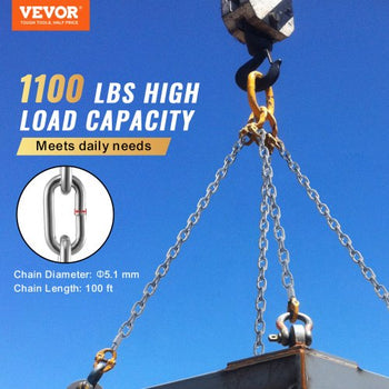 Proof Coil Chain, 3/16" x 100', 1100 lbs Safe Working Load, Zinc Plated Proof Tested Coil Chain with Two Quick Links, Galvanized Carbon Steel Link Chain for Towing, Hanging, Camping, Pet Towing