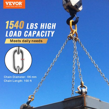 Proof Coil Chain, 1/4" x 100', 1540 lbs Safe Working Load, Zinc Plated Proof Tested Coil Chain with Two Quick Links, Galvanized Carbon Steel Link Chain for Towing, Hanging, Camping, Pet Towing