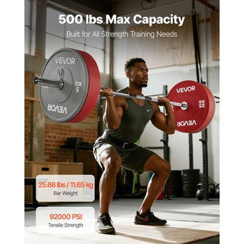 6FT Barbell Bar, Fits 2-Inch Weight Plates, Chrome Plated Barbell Bar with Knurled Grip for Strength Training, Weightlifting, Squat, Deadlift, Bench Press, Curl, Overhead Press, 500lbs Capacity