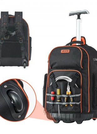 Rolling Tool Backpack, 110 lbs Load Capacity, 72 Pockets Heavy Duty Roller Tool Bag on Wheels, Adjustable Telescoping Handle & Stable Base, Toolbag Organizers for Construction, Mechanic