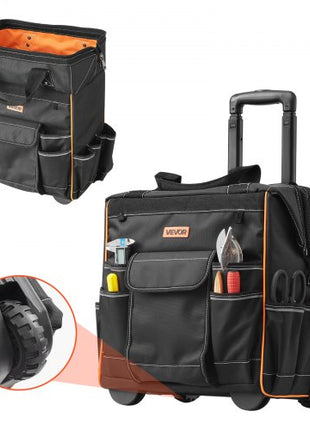 Rolling Tool Bag, 110 lbs Load Capacity, 25 Pockets Heavy Duty Roller Tool Bag on Wheels, Adjustable Telescoping Handle & Stable Base, Toolbag Organizers with Wheels for Construction, Mechanic