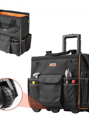 Rolling Tool Bag, 110 lbs Load Capacity, 25 Pockets Heavy Duty Roller Tool Bag with Adjustable Telescoping Handle & Stable Base, Toolbag Organizers with Wheels for Electrician, Construction