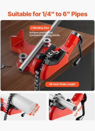 Heavy-Duty Pipe Chain Vise, 1/4" - 6" Pipe Capacity, 28" Rugged Chain & Cast Iron Base, Industrial-Grade Pipe Clamping for Plumbing, Automotive Repairs, Metalworking