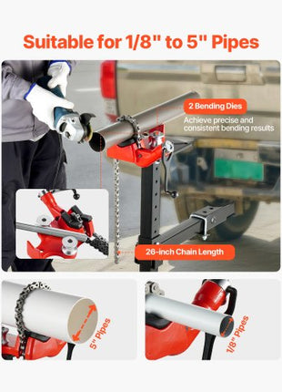 Heavy-Duty Pipe Chain Vise, 1/8" - 5" Pipe Capacity, 26" Rugged Chain & Cast Iron Base, Hitch Mount Vise Plate Holder With Adjustable Height - Fits 2 inch x 2 inch Receiver
