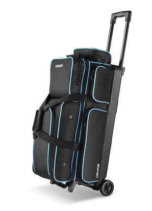 Bowling Ball Bag, 3 Ball Double Roller Bowling Bag with Wheels, Featuring a Separate Compartment for Shoes (Up To US Size 16) & Oversized Accessory Pocket, Retractable Handle Extends to 41.34 in