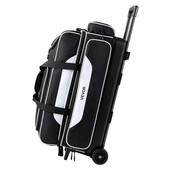 3 Ball Bowling Bag Double Roller Bag with Separate Shoe Compartment, for Bowling Shoes (Up To US Men Size 16), Rolling Ball Bag w/ Wheel, Accessory Pocket, Retractable Handle Extends to 40 in