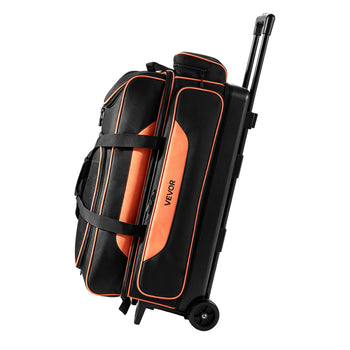 3 Ball Bowling Bag Double Roller Bag with Separate Shoe Compartment, for Bowling Shoes (Up To US Men Size 16), Rolling Ball Bag w/ Wheel, Accessory Pocket, Retractable Handle Extends to 40 in